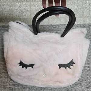 Betsey Johnson Cat Bag Pale Pink Furry Large Cat Face Sequin
